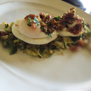 Brussel Sprout Hash with Proscuitto Gremolata and Eggs